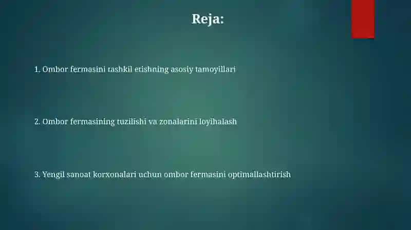 Ombor xoʻjaligini tashkil etish 2