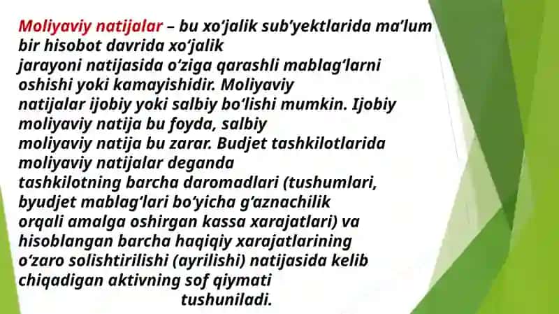 Budjet tashkilotlarida moliyaviy natijalar hisobi 2