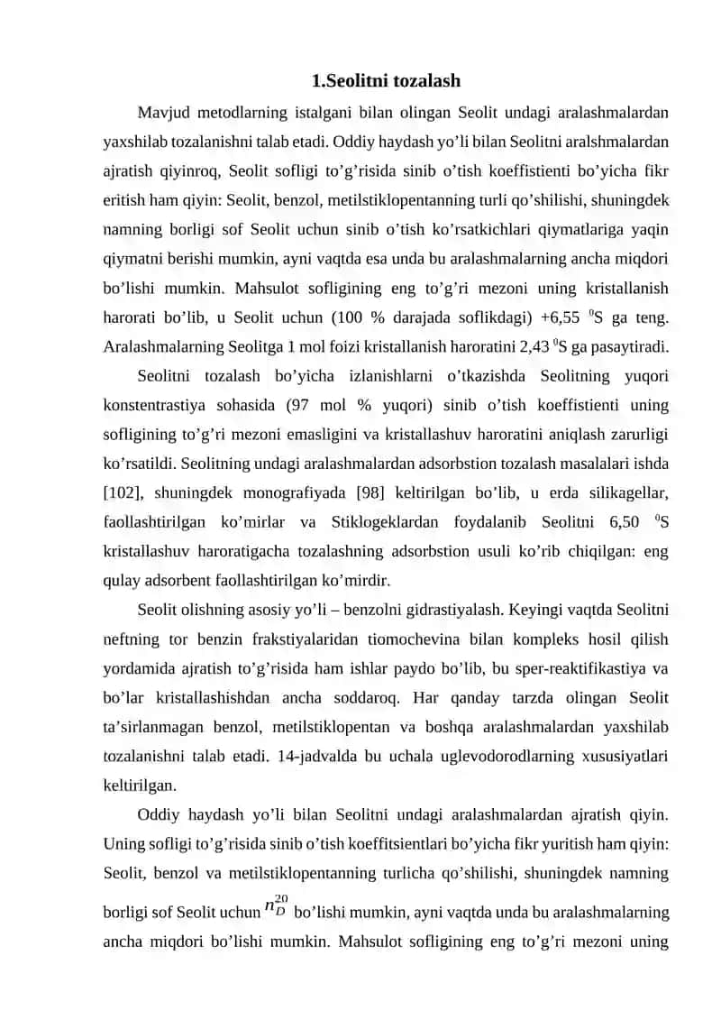 Seolitlar yordamida tabiiy gazni nordon komponenetlardan adsorbstiya usulida tozalash 2