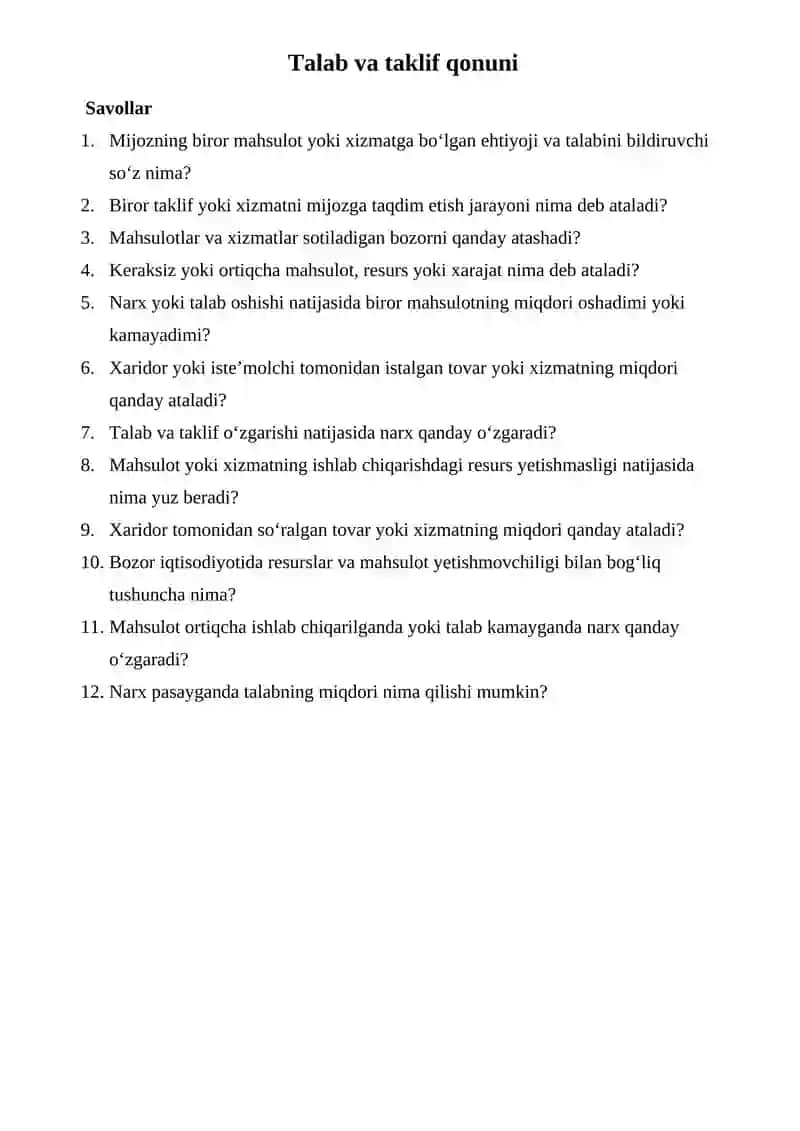 Talab va taklif qonuni 2