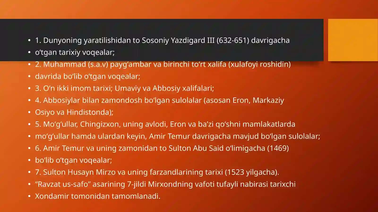 Mirxondning Ravzat us-safo asari haqida 2
