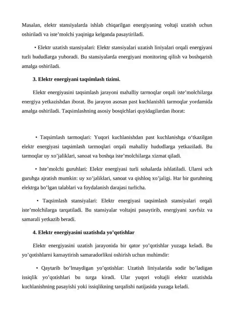 Elektr energiyani iste’molchilarga uzatish va taqsimlash. 2