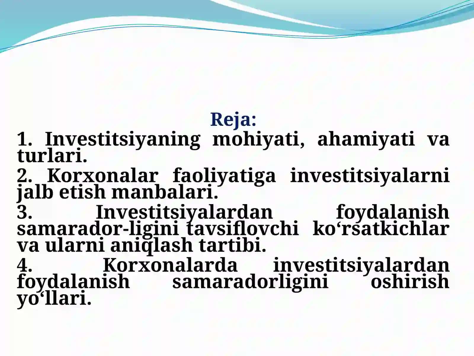 Investitsiyalarning Iqtisodiy Samaradorligi 2