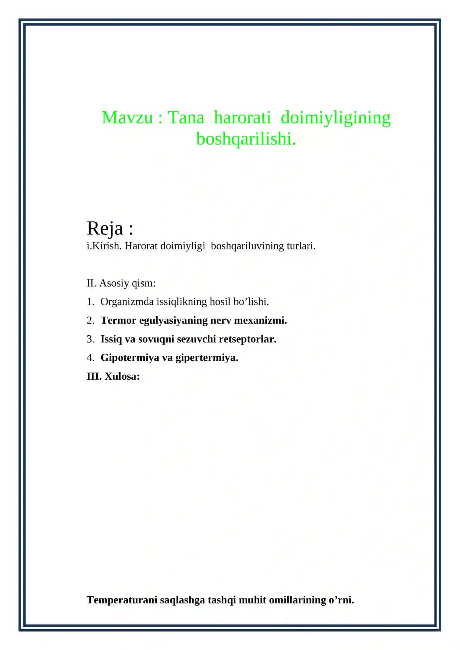 Tana harorati doimiyligining boshqarilishi 2