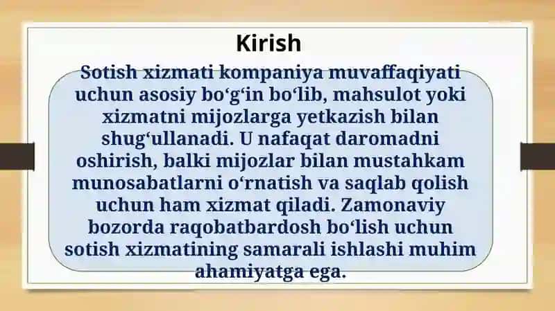 SOTISH XIZMATINING ROLI 2