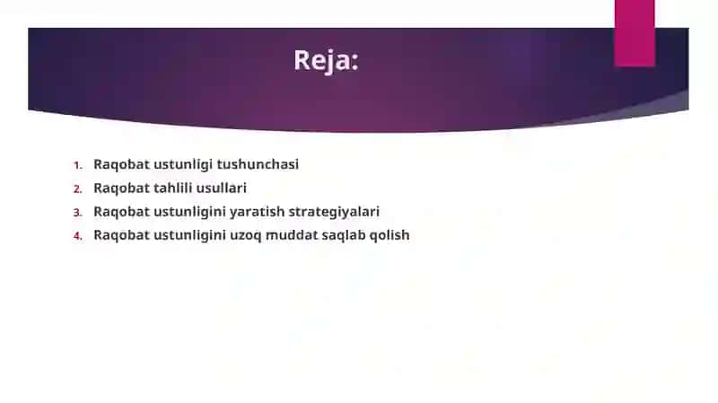 Raqobat ustunligini yaratish va boshqarish strategiyalari 2