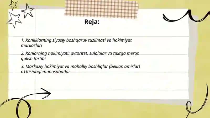 XlX-asrda oʻrtalarida oʻzbek xonliklaridagi siyosiy va ishtimoiy iqtisodiy hayot 2