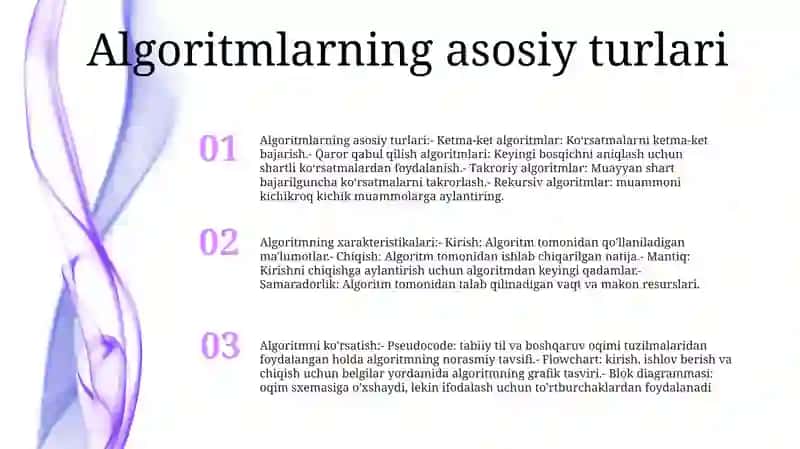 Algoritm Turlari, Xossalari, Berilish Usullari 2