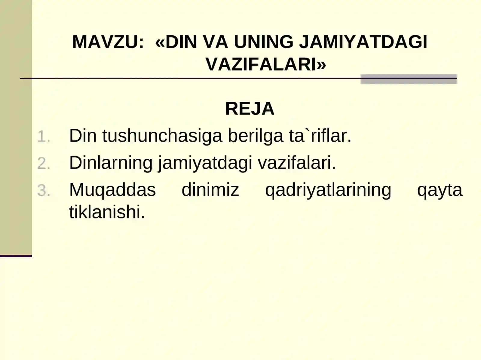 «DIN VA UNING JAMIYATDAGI VAZIFALARI» 2