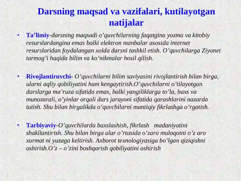 Ziyonet axborot ta'lim tarmog'i va uning loyihalari 2