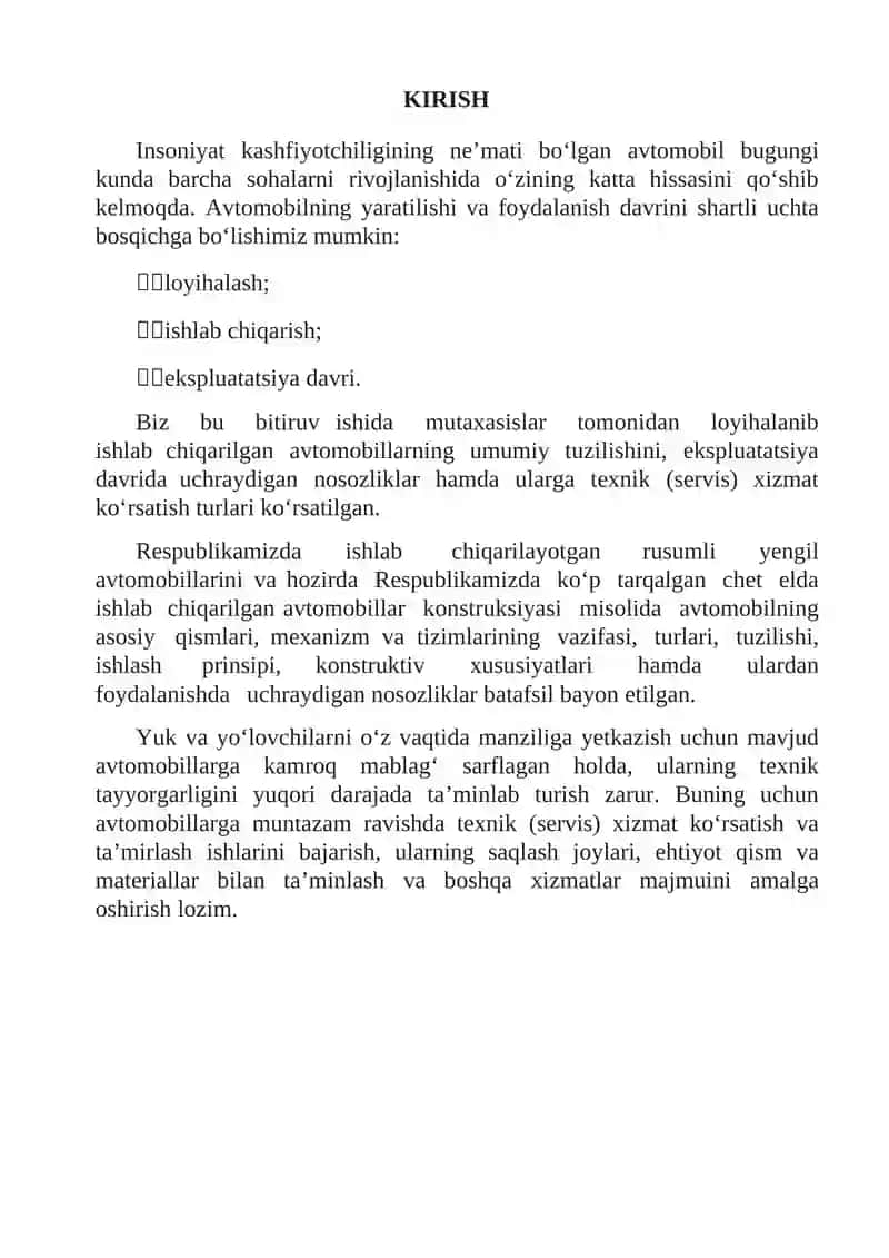 AVTOMOBILLARGA TEXNIK XIZMAT KO’RSATISH VA TA’MIRLASH TIZIMI 2