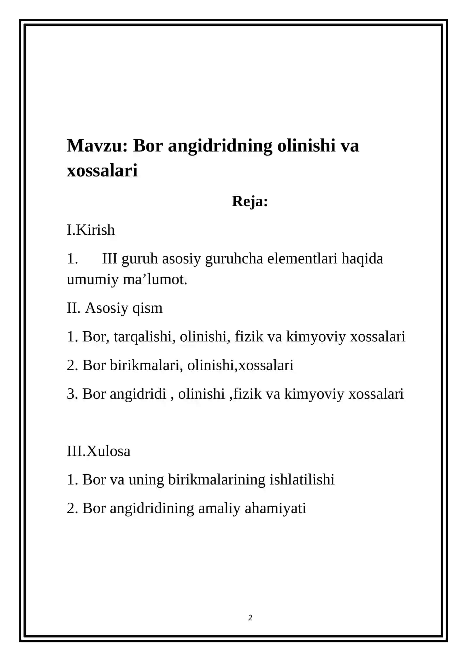 Bor angidridning olinishi va xossalari 2