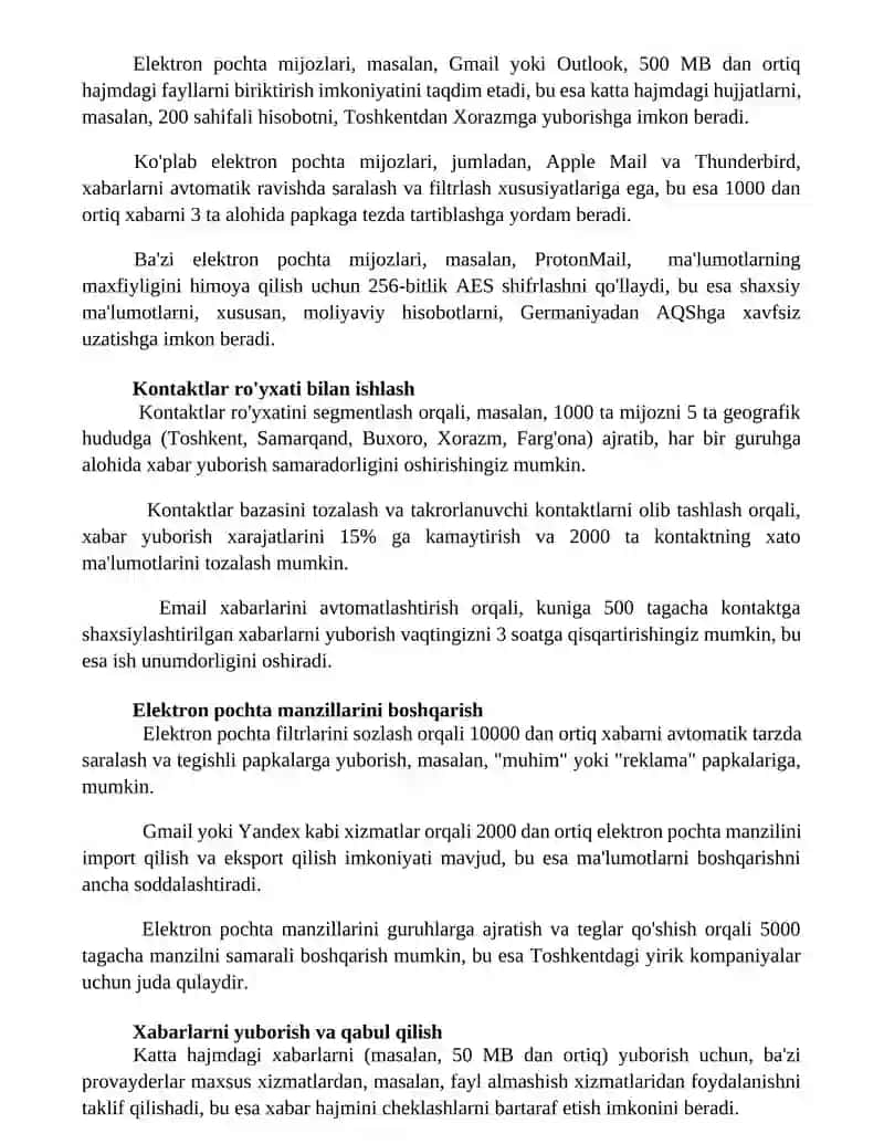 Elektron pochta imkoniyatlari 2