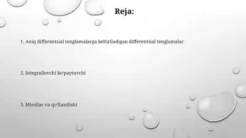 Toʻla differensial tenglamalarga keltiriladigan differensial tenglamalar 2
