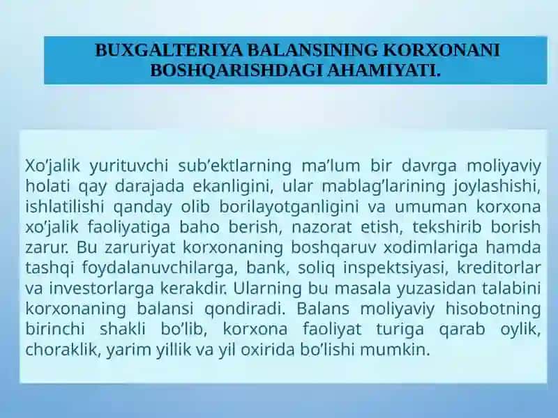 BUXGALTERIYA BALANSI, UNING TUZILISHI VA MAZMUNI 2
