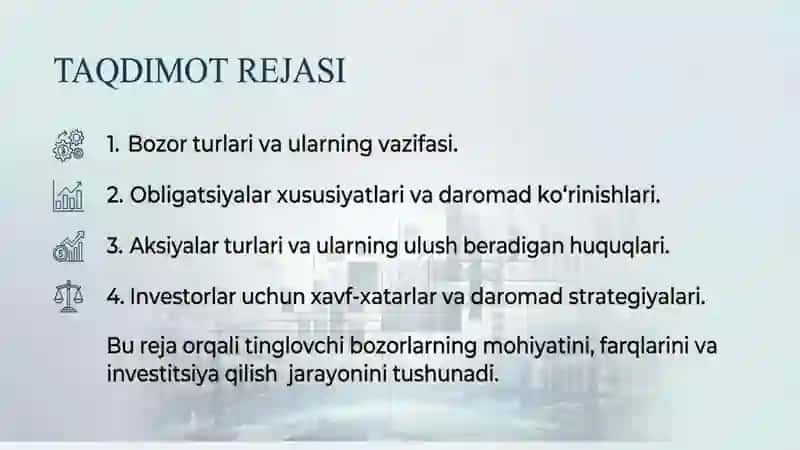 Obligatsiyalar bozori va aksiyalar bozori 2