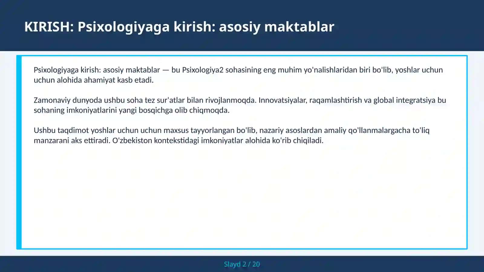 Psixologiyaga kirish: asosiy maktablar 2