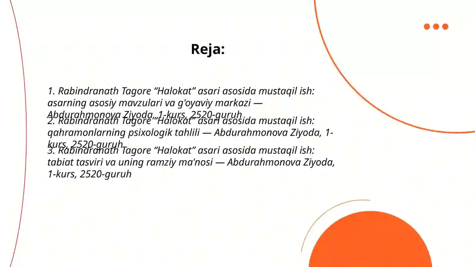 Rabindranath Tagore “Halokat” asari asosida mustaqil ish 2