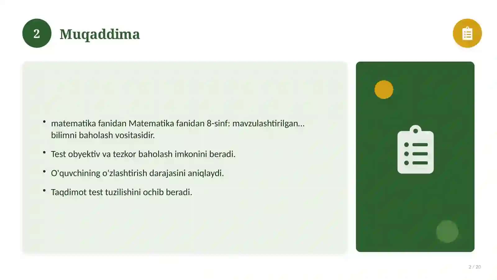 Matematika fanidan 8-sinf: mavzulashtirilgan nazorat ishi 2