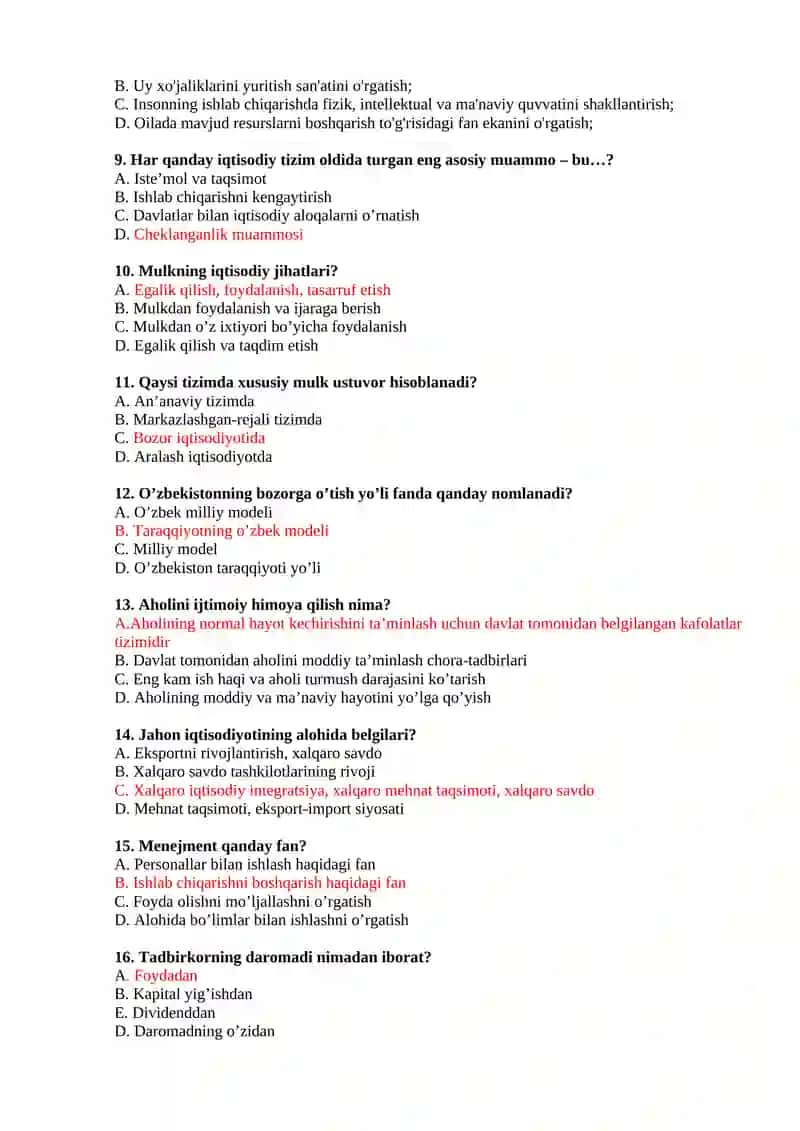 IQTISODIYOT Fanidan Testlar 2
