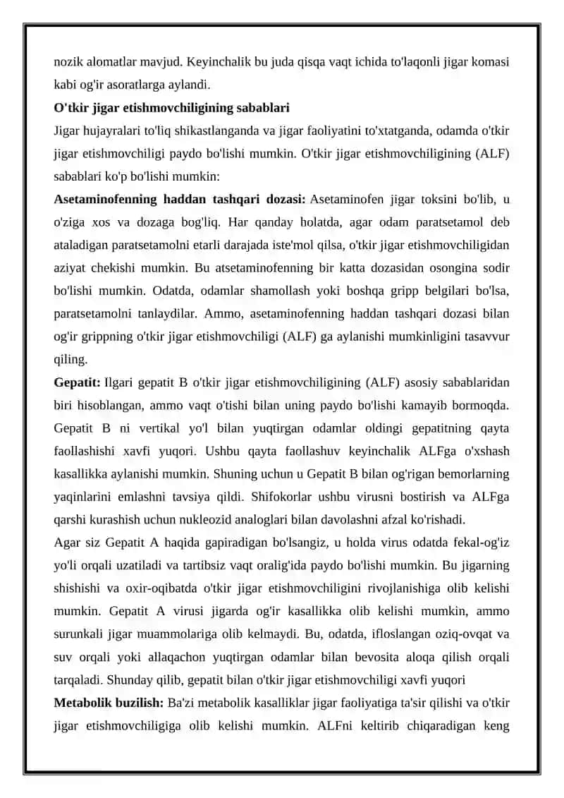 O'tkir jigar etishmovchiligi (ALF) 2