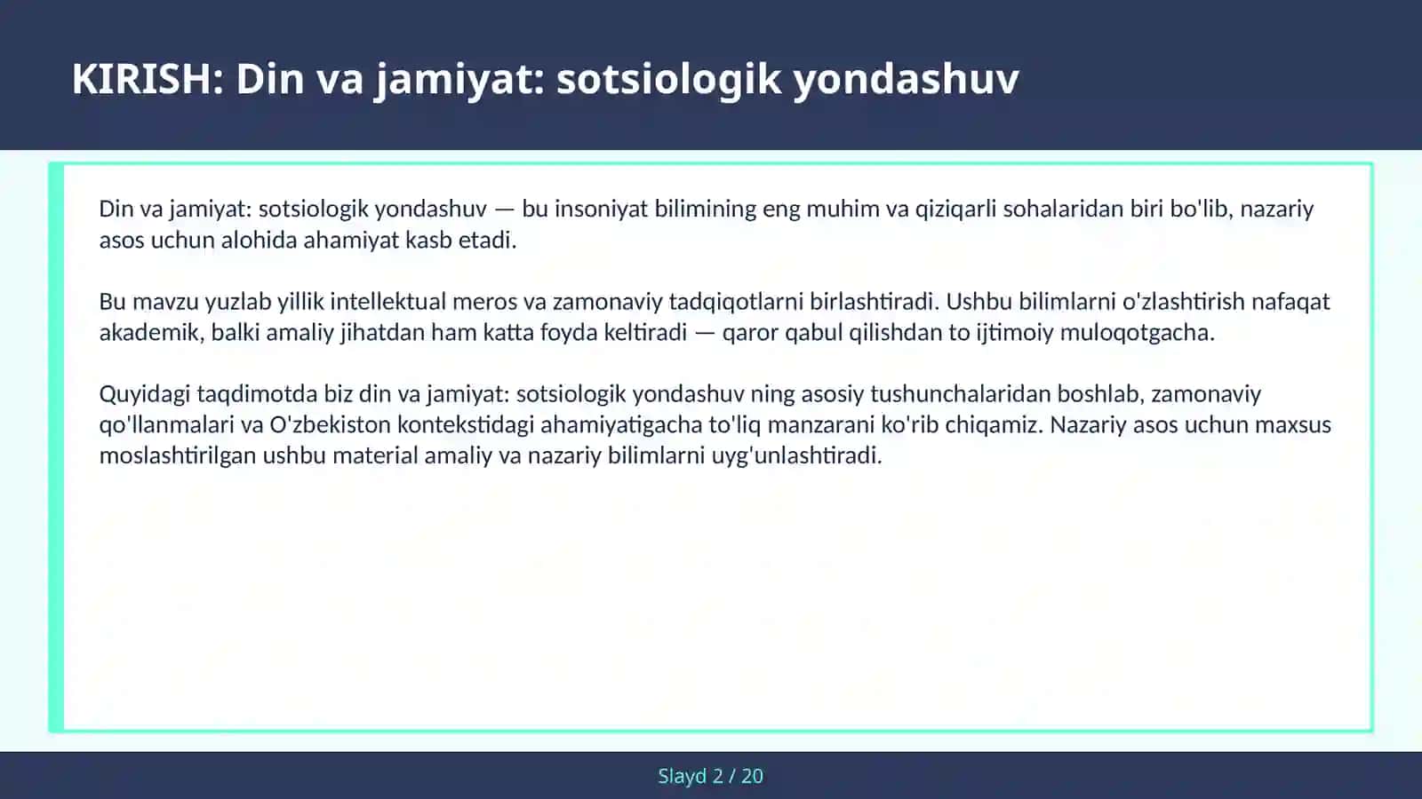 DIN VA JAMIYAT: SOTSIOLOGIK YONDASHUV 2