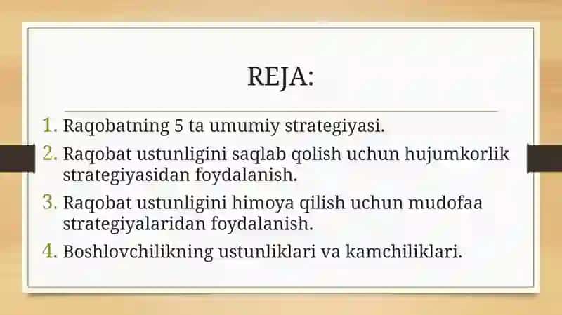 Raqobat ustunligi strategiyasi 2