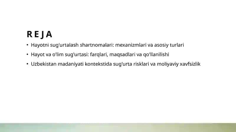 Hayotni Sug'urtalash Shartnomalari 2