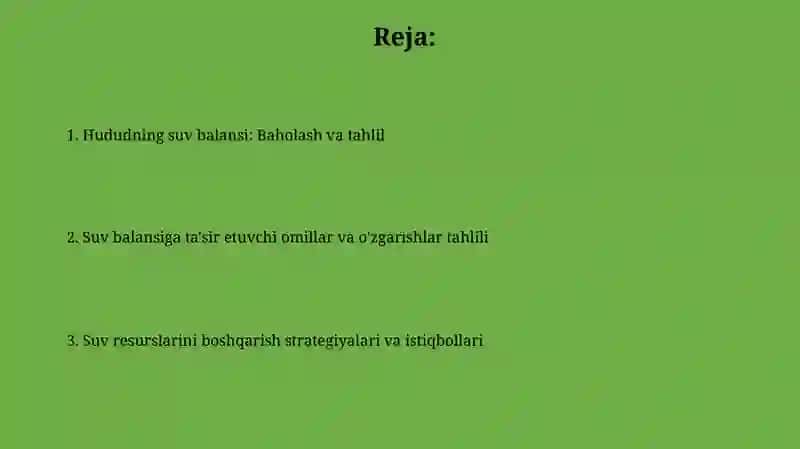 Hududning suv balansini baholash 2