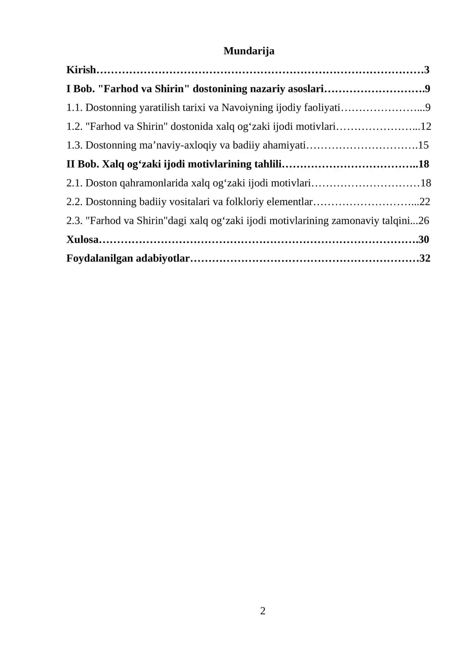 Farhod va Shirin dostonida xalq og'zaki ijodi motivlari mavzusida tayyor kurs ishi 2
