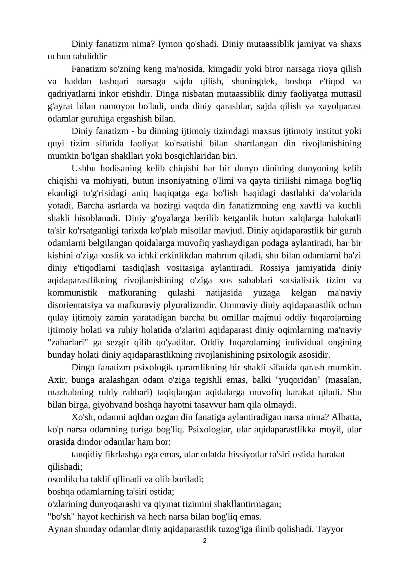 DINIY FANATIZM ASOSLARI VA MANBALARI 2