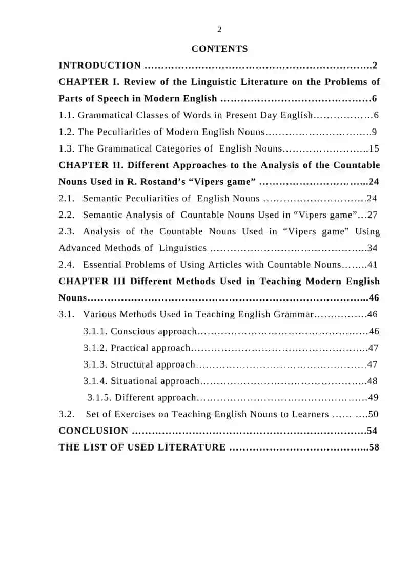 Qualification Work on Approaches to the Analysis of Countable Nouns in R. Rostand's "Viper's Game" 2