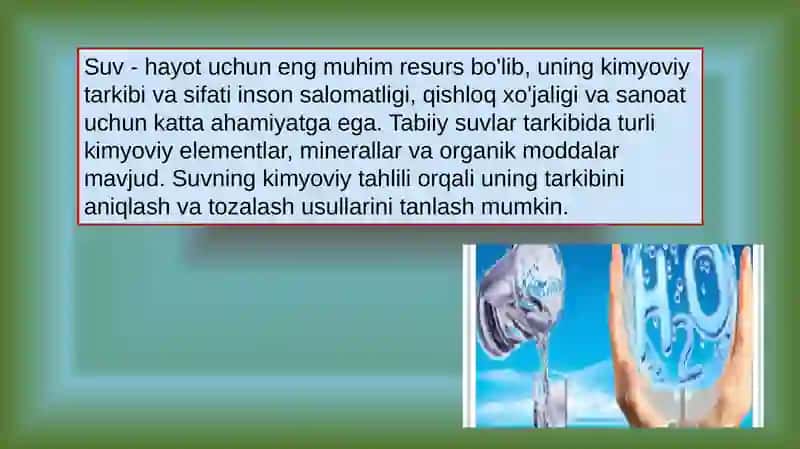 Suvning kimyoviy taxlili asosida qayta ishlash 2