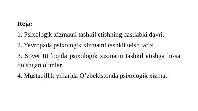 Psixologik xizmatni tashkil etish tarixi 2