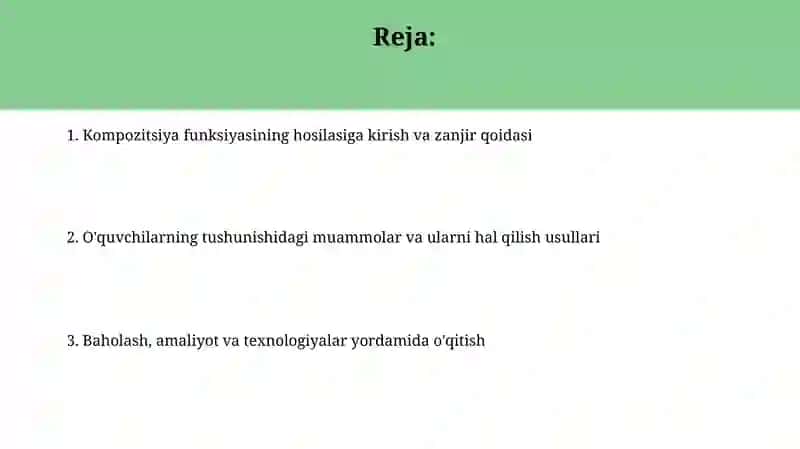 Murakkab funksiya hosilasini o'qitish metodikasi 2