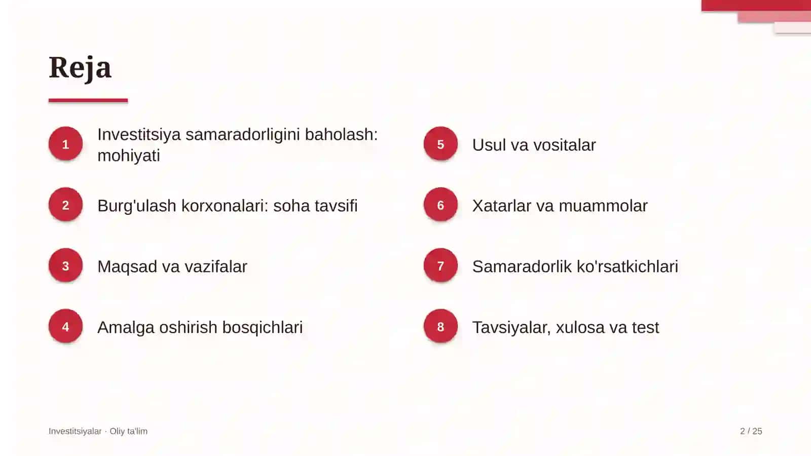 Investitsiyalar · Oliy Ta'limg 2