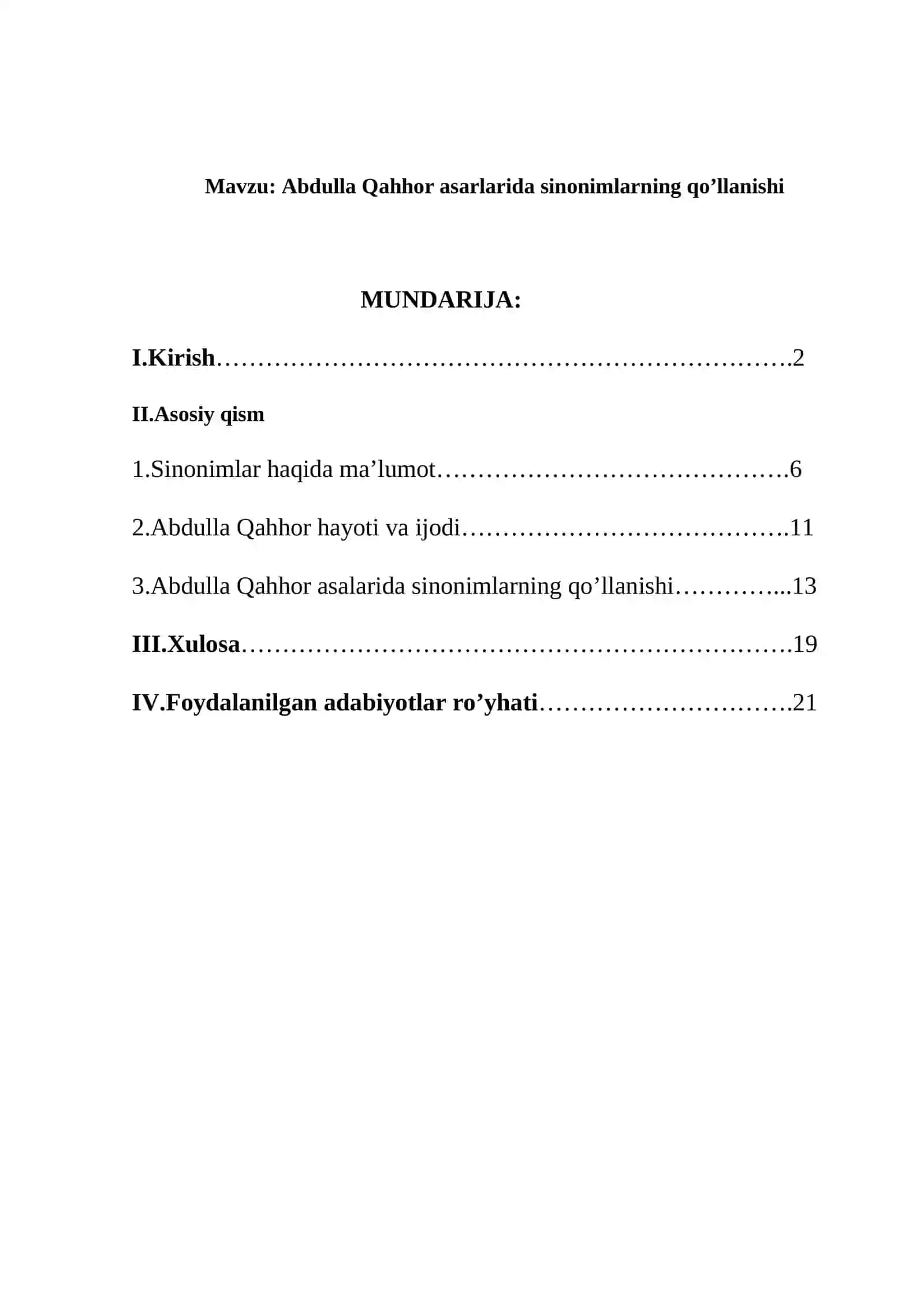 Mavzu:“Abdulla Qahhor asarlarida sinonimlarning qo’llanishi” 2