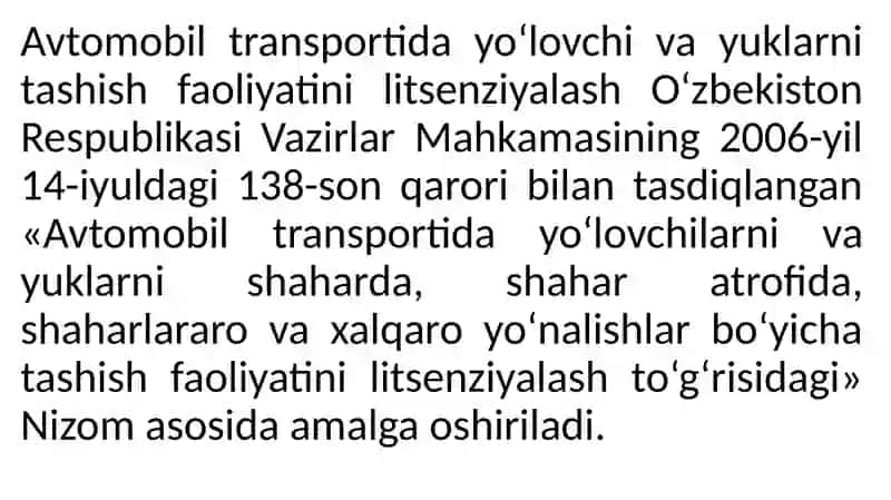 Transport faoliyatini litsenziyalash 2