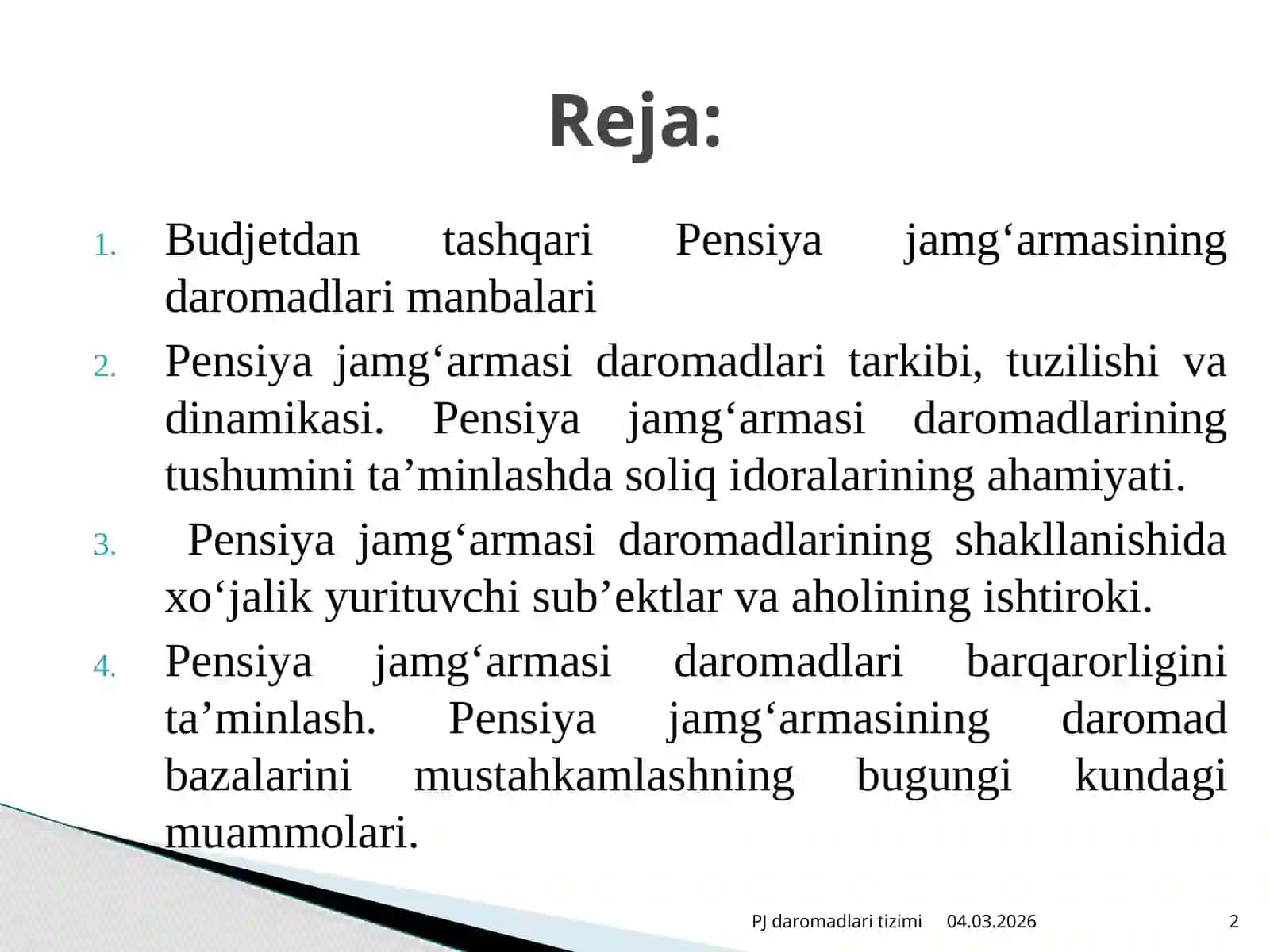 PENSIYA JAMG‘ARMASI DAROMADLARI 2