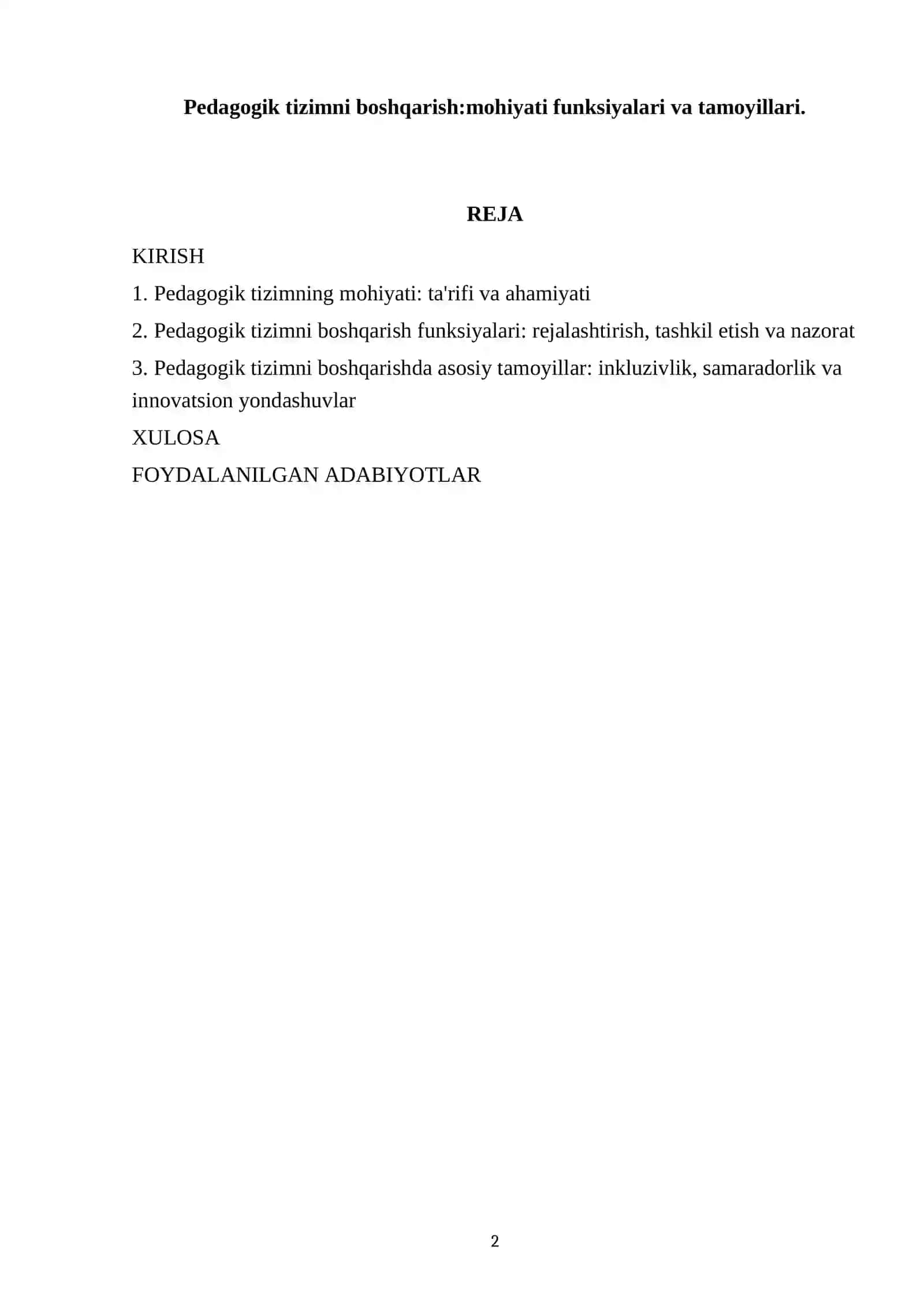 Pedagogik tizimni boshqarish:mohiyati funksiyalari va tamoyillari 2