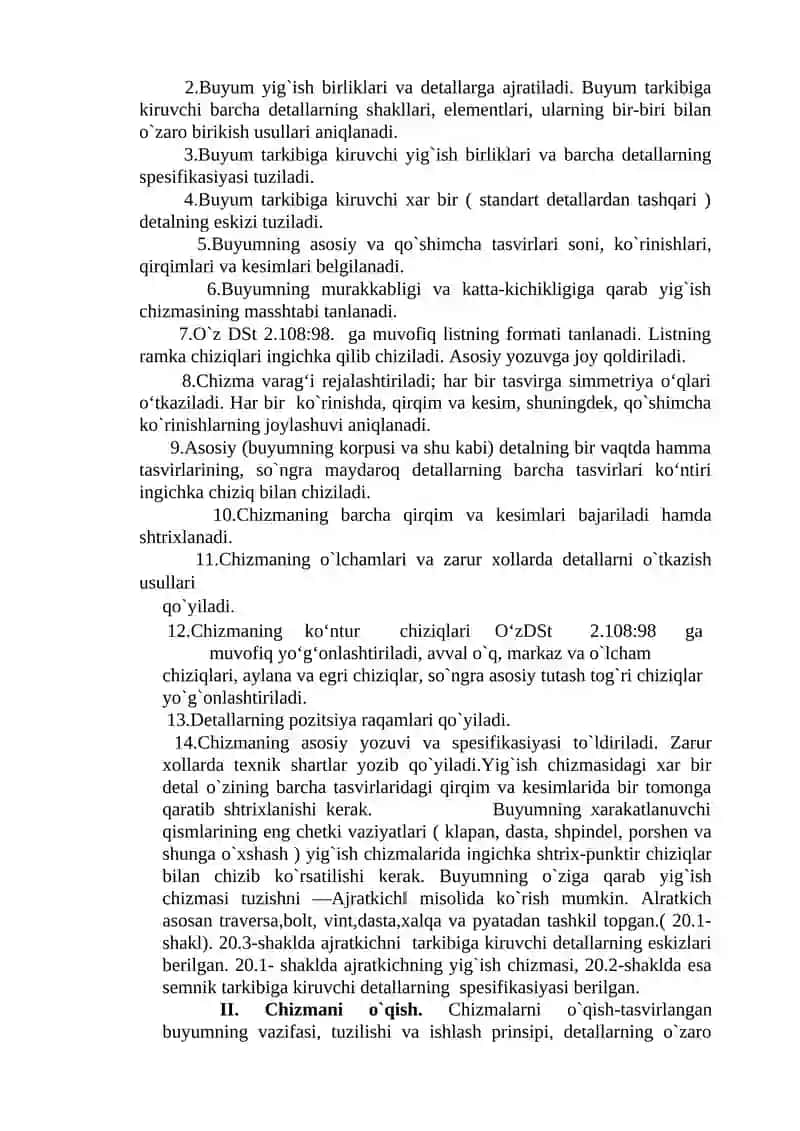 Yig`ish chizmalarini o`qish va detallarga ajratib chizish 2