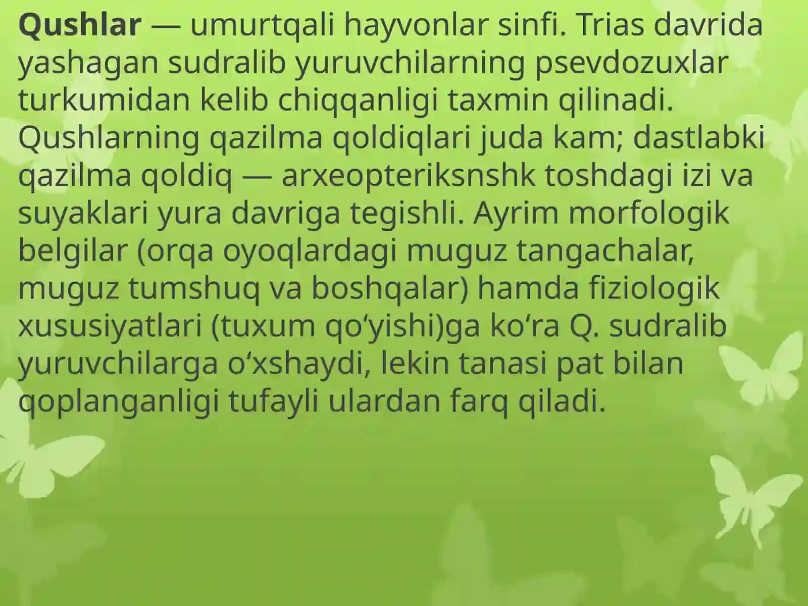 QUSHLAR SINFGA UMUMIY TASNIF 2