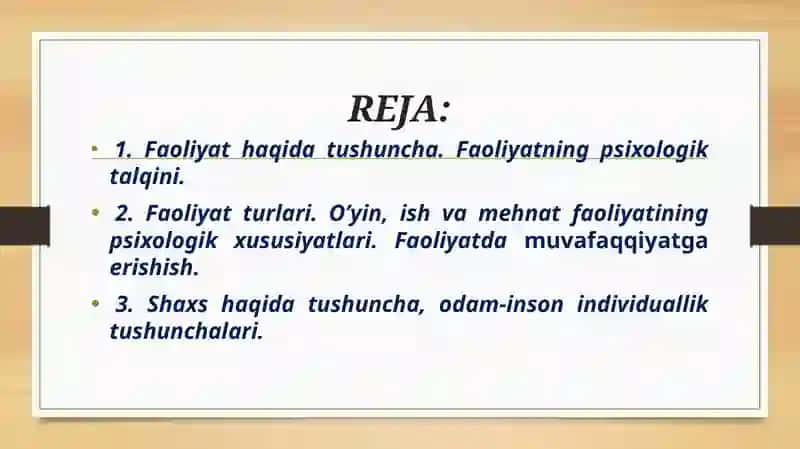 Faoliyat haqida tushuncha. Shaxs 2