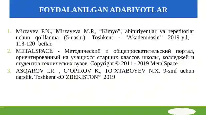 I GURUH YONAKI GURUHCHA METALLARI 2