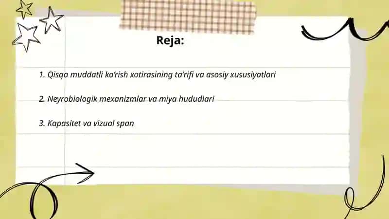 Qisqa muddatli ko‘rish xotirasi 2