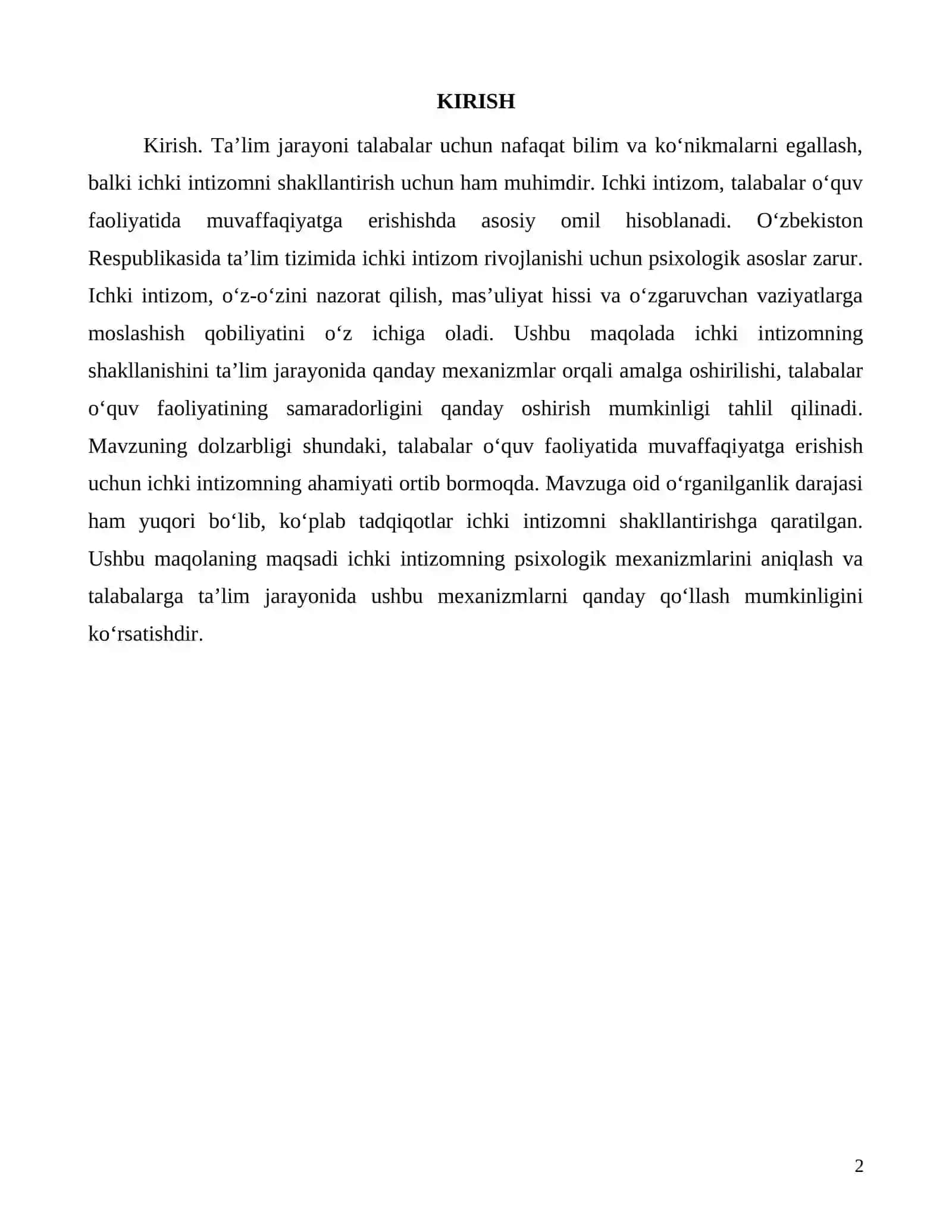 Ichki intizomni shakllantirish mexanizmlari 2