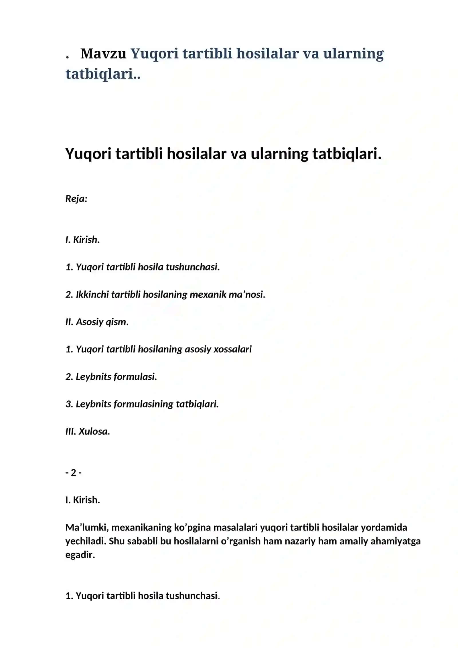 Mavzu: Matematik analiz 2