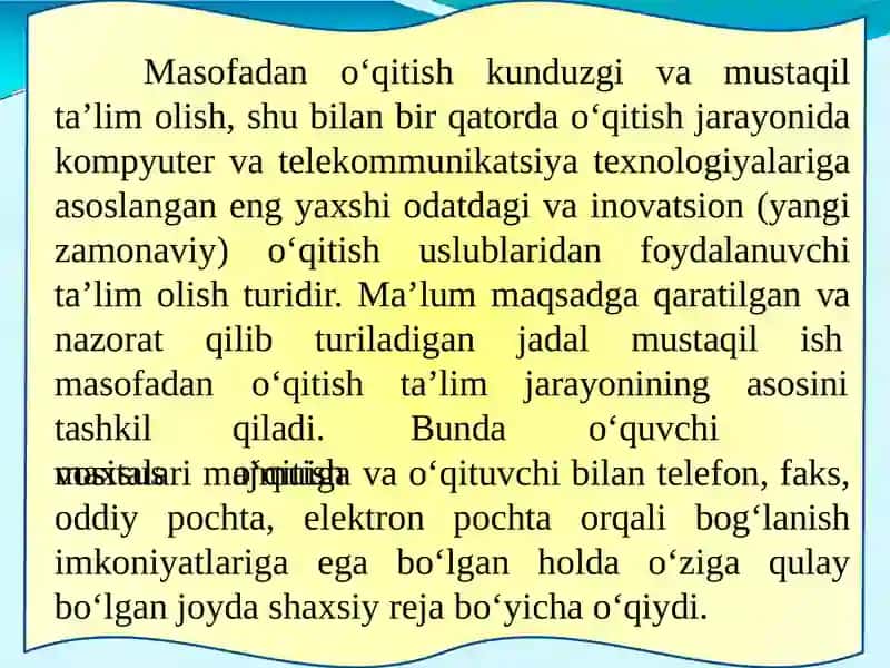MASOFAVIY TA’LIM TEXNOLOGIYASI 2
