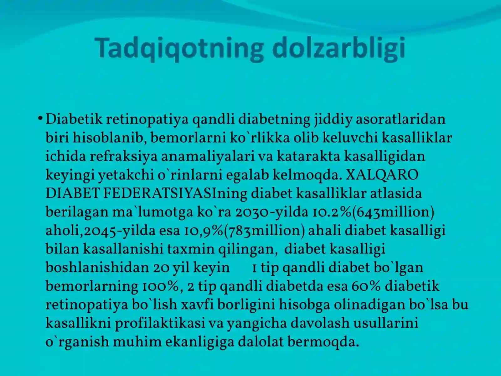 Diabetikretinopatiyada ko'rlikning profilaktikasi 2