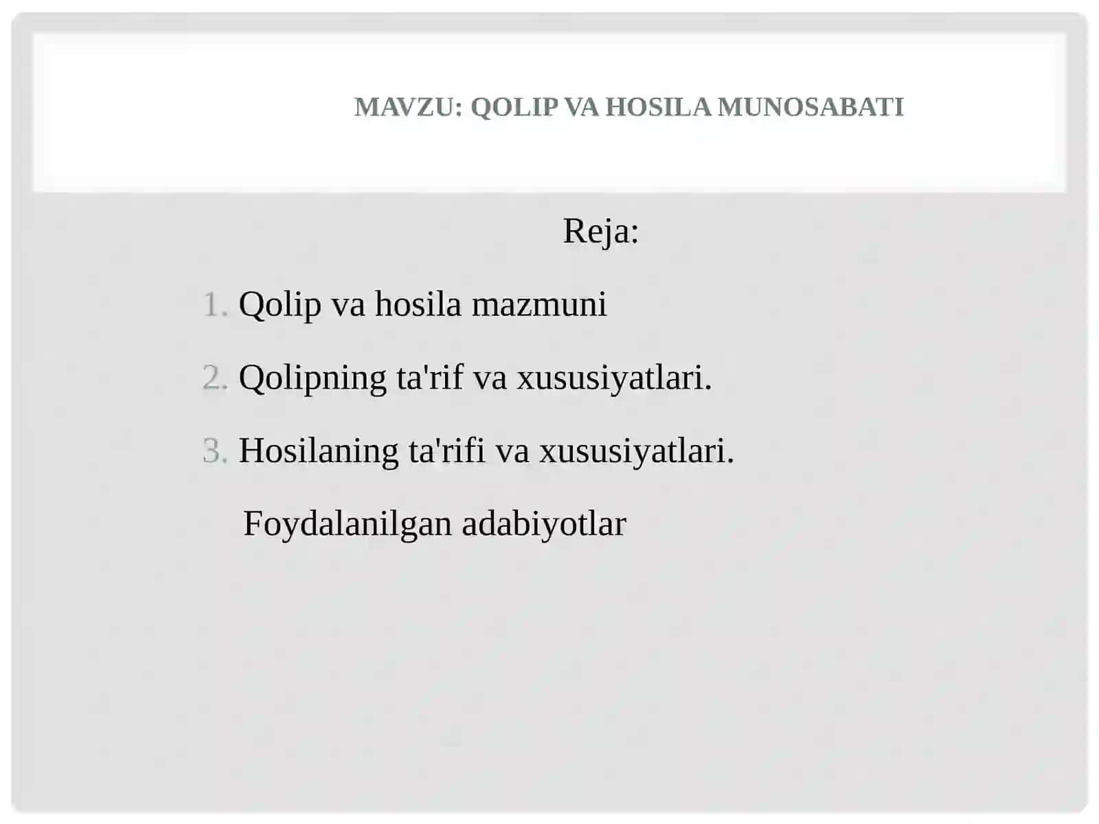 Qolip va xosila munosabati 2